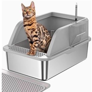 Gray Cat Litter Box with Scoop & mat